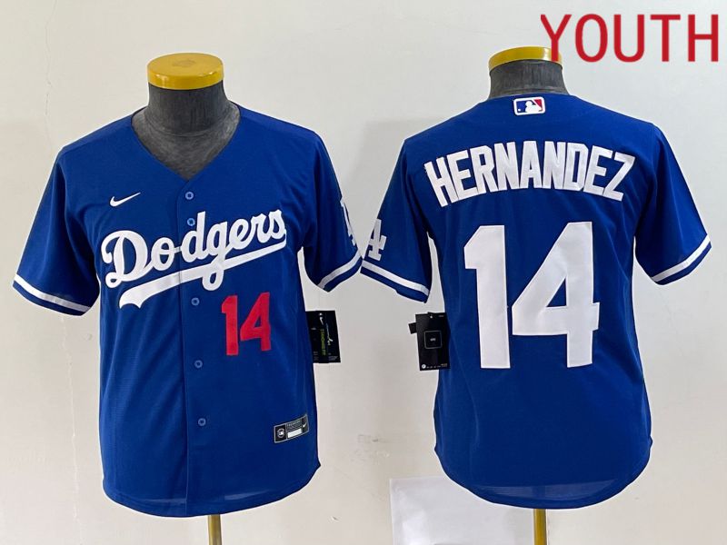 Youth Los Angeles Dodgers 14 Hernandez Blue Nike Game 2023 MLB Jersey